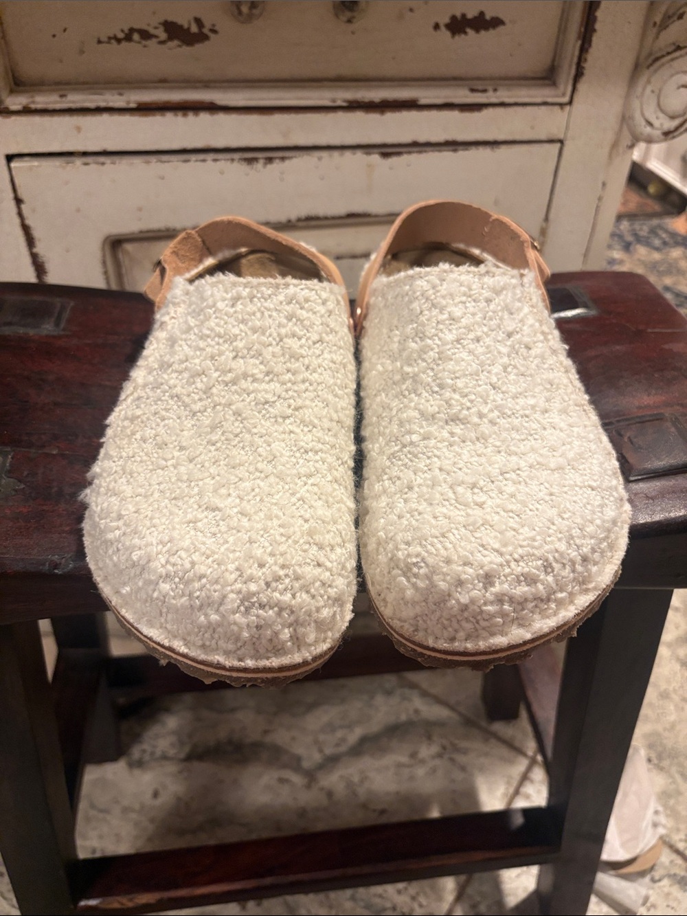 Birkenstock Kids Cream Sherpa Slip-On Slingback Clogs - Picture 2 of 9